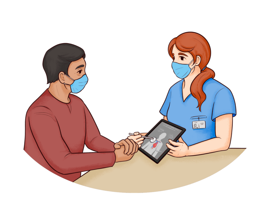 Physician explaining heart transplant procedure to their patient.